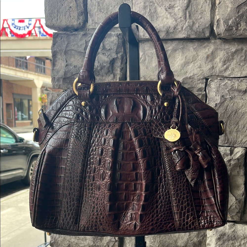 Vintage Brahmin Croc-Embossed Satchel in Deep Mahogany Brown, Unworn New
